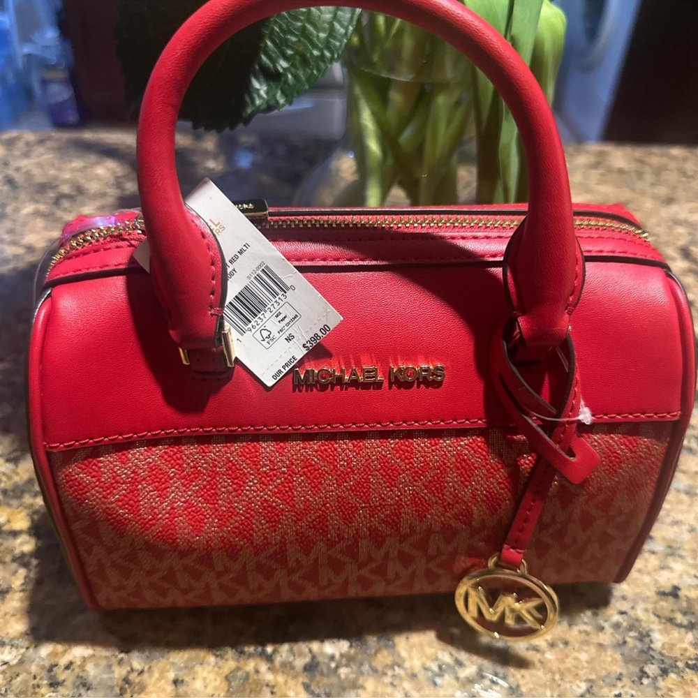 Michael Kors Red Mini Crossbody Bag with Leather Accents - Picture 5 of 10